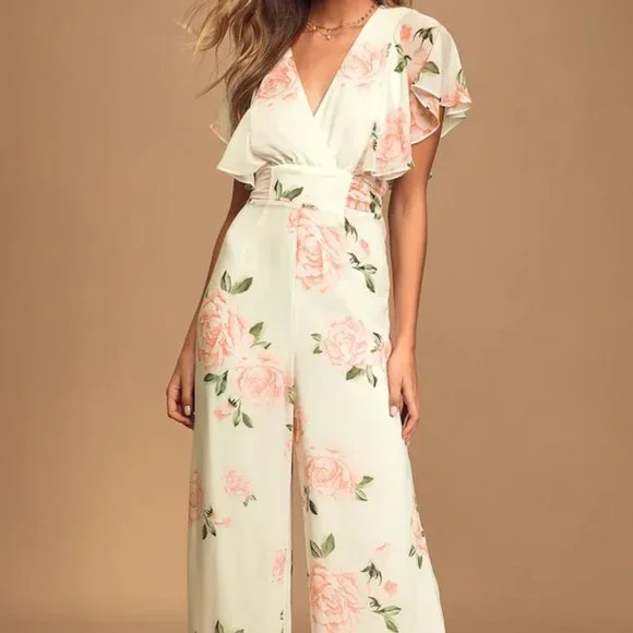 Bow For Love White Floral Print Flutter Sleeve Jumpsuit